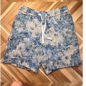 MANFINITY‎ Men L Floral Tapestry Shorts Drawstring Vacay Blue/Pink  Streetwear